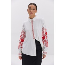 Женская вышиванка молочного цвета с коралловыми цветочными и геометрическими узорами Arjen