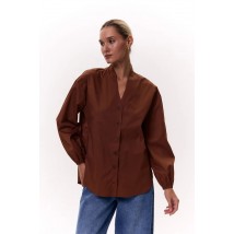 Коричневая рубашка с цельнокроеным воротником-стойкой Modna KAZKA MKAZ6706-1