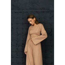 Костюм брючный женский свободного кроя трикотажный бежевый МКBS9320-1