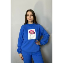 Костюм женский двойка трикотажный с принтом синий Modna KAZKA MKRM4072-2