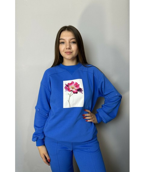Костюм женский двойка трикотажный с принтом синий Modna KAZKA MKRM4072-2 48