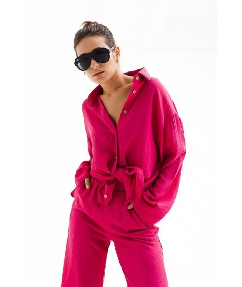 Костюм женский с брюками-палаццо и рубашкой oversize фуксия Modna KAZKA MKAR46582-2