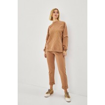 Костюм женский трикотажный с вышивкой колоски базовый бежевый Modna KAZKA MKRM4026-1 46