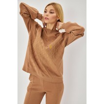 Костюм женский трикотажный с вышивкой колоски базовый бежевый Modna KAZKA MKRM4026-1 46