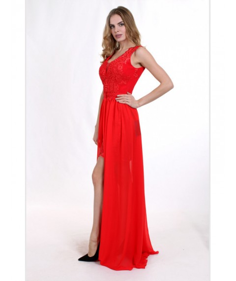 Женское вечернее платье гипюровое красное макси в пол Modna KAZKA MKENG2073