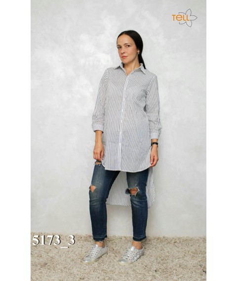 Рубашка женская в полоску белая коттоновая удлинённая Modna KAZKA MKTL5173-3