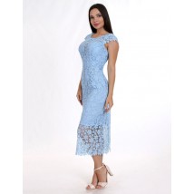Платье женское голубое вечернее длины миди с V-образным вырезом из гипюра Modna KAZKA MKENP0808-2