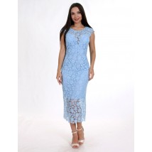 Платье женское голубое вечернее длины миди с V-образным вырезом из гипюра Modna KAZKA MKENP0808-2 50