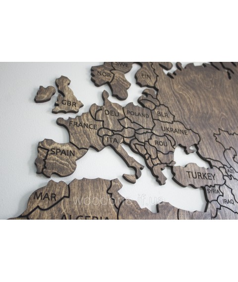 Weltkarte mit Sperrholz an der Wand (getönt)