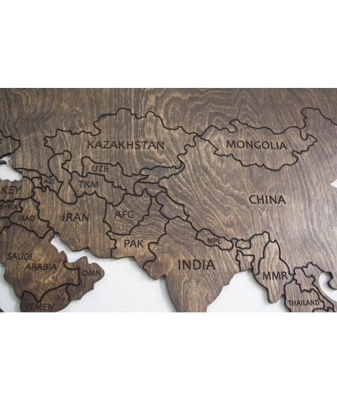 Weltkarte mit Sperrholz an der Wand (getönt)
