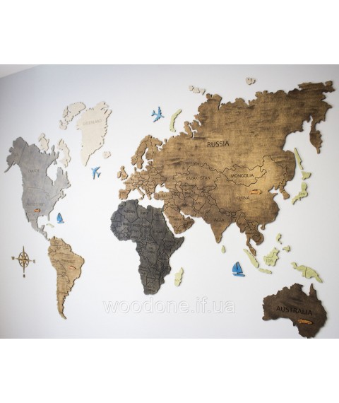 World map on tinted plywood wall