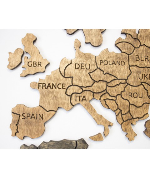 World map on tinted plywood wall