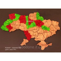 Karte der Ukraine an einer Wand mit Sperrholz und Moos