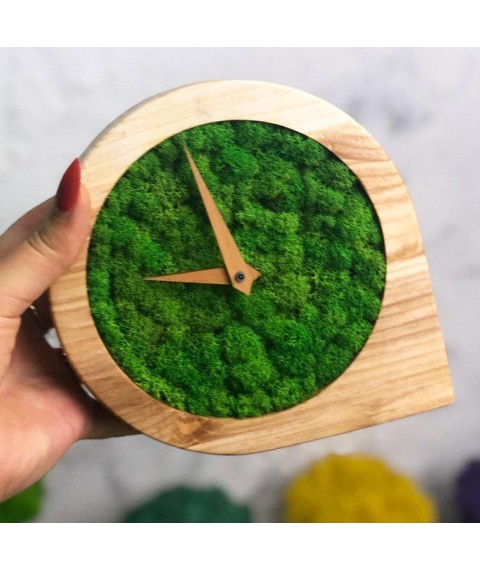 Designer clock with moss and wood (15 * 15 * 4 cm)