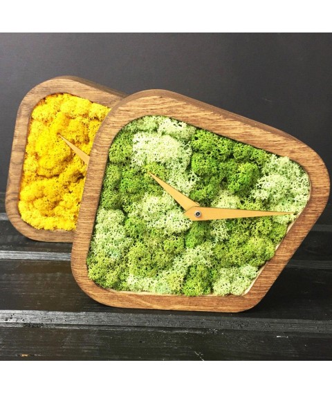Designer clock with moss and plywood (15 * 15 * 4 cm)