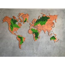 Wood world map with moss