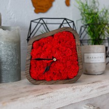 Wooden table clock with moss (15 * 15 * 4 cm)