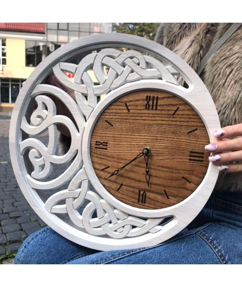 Wooden clock with ornament