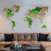 Weltkarte aus goldenem Eichenmoos