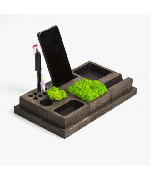 Organizer for stationery inlaid from moss