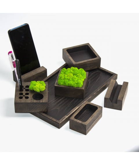 Organizer for stationery inlaid from moss