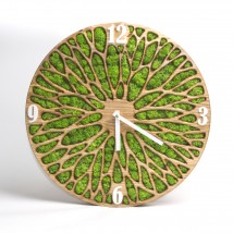 Часы из мхом. Часы настенние. Часы из дерева. Диаметр 40 см