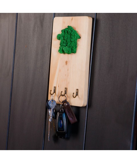 Key holder wooden with moss. For keys