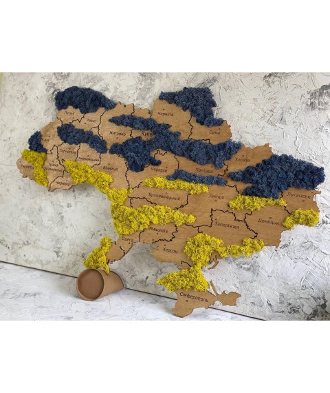 Карта Украины на стену из фанеры и мха 1000х650 мм , дуб золотой.