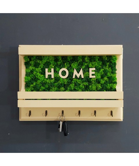 Wall key holder in eco style 30x40cm, beige. Close shield!