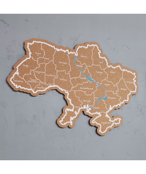 Карта Украины с пробковым покрытием и УФ-печатью. Размер 90х61 см