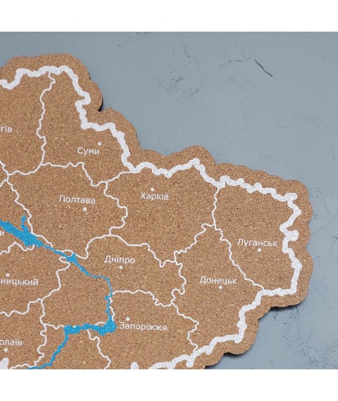 Карта Украины с пробковым покрытием и УФ-печатью. Размер 90х61 см