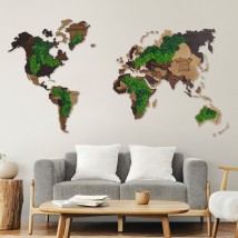 Карта мира многослойная со стабилизированным мхом. 1,5х0,9 м