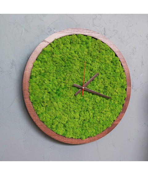 Деревянные часы ручной работы из мхом. Диаметр 50 см