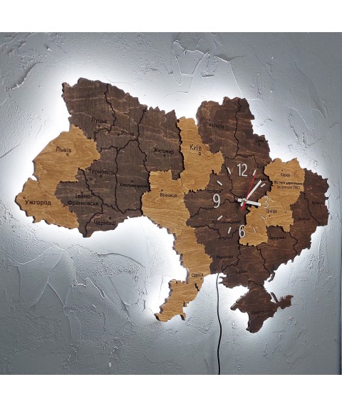 Карта Украины  из подсветкой и часами. 80х50 см