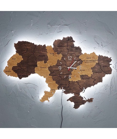 Карта Украины  из подсветкой и часами. 80х50 см