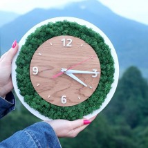 Modern wall clock with moss.