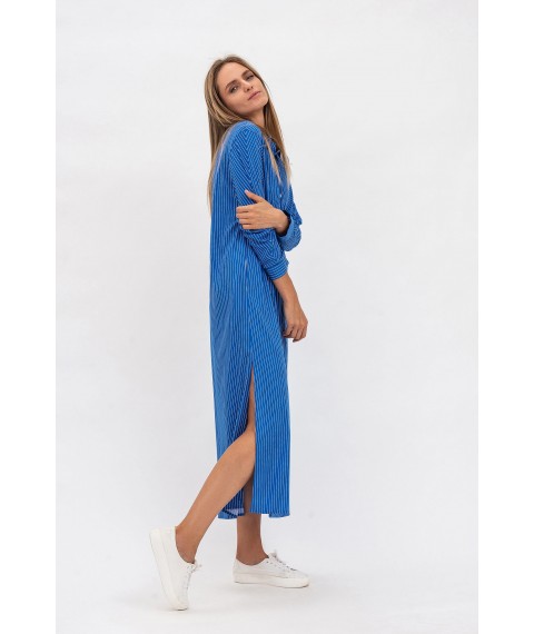 Довга максі сукня-сорочка зі спущеним плечем із котону блакитного кольору Мерні