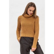 Короткий жіночий светр з оригінальним вив'язом коричневого відтінку 190373