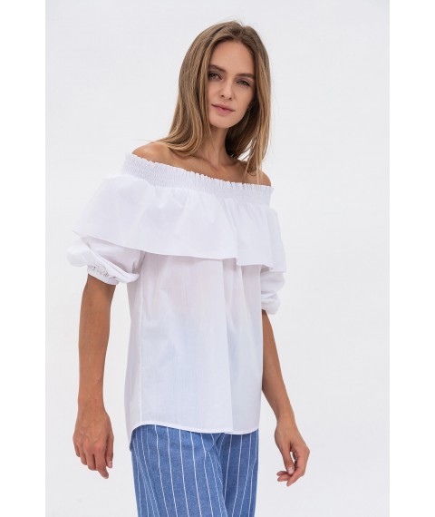 Літня блуза для жінок з відкритими плечима із бавовни білого кольору Едела