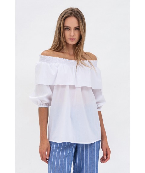 Літня блуза для жінок з відкритими плечима із бавовни білого кольору Едела
