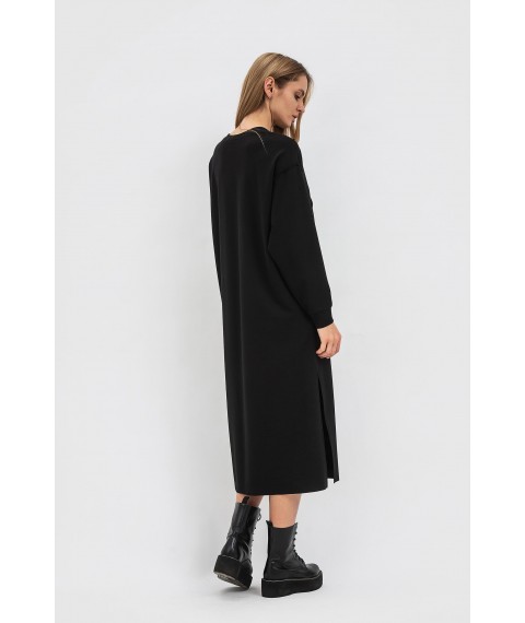 Трикотажна оверсайз сукня чорного кольору довжиною за коліно Міото