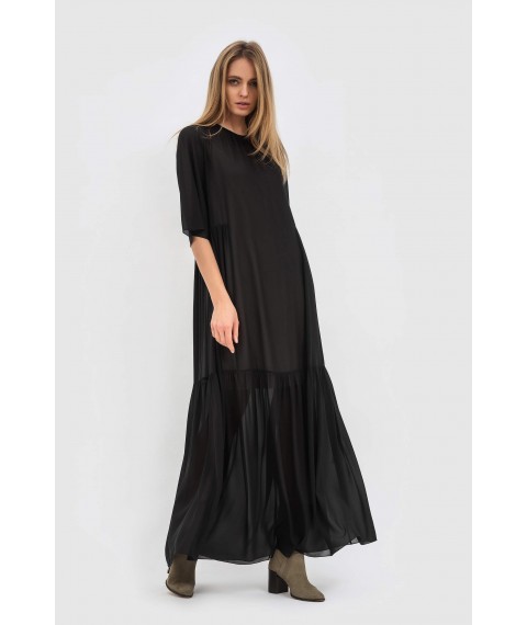 Довга чорна сукня з шифону чорного кольору в силуеті трапеція Каліса
