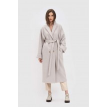 Пряме класичне жіноче пальто міді довжини з двома бортами та паском Ландер 02