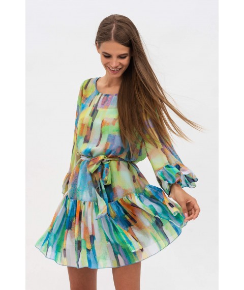 Жіноча літня міні-сукня вільного силуету з строкатого шифону Анета 01