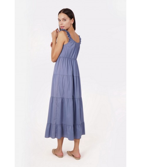 Літня бавовняна сукня міді синя з відкритими плечами Едрік