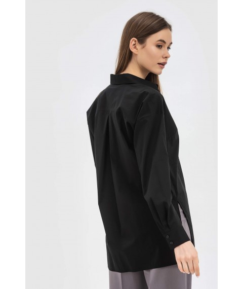 Вільна чорна блуза з натуральної тканини Лорето 011