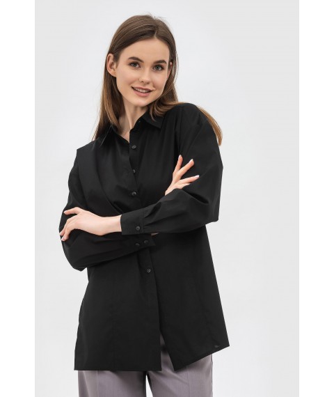 Вільна чорна блуза з натуральної тканини Лорето 011