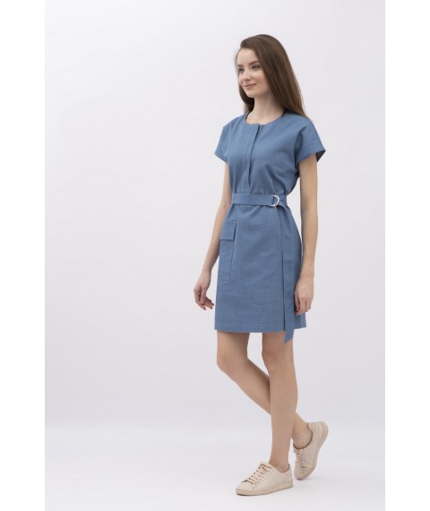 Котонова сукня міні синього кольру  з коротким рукавом Емпія 01