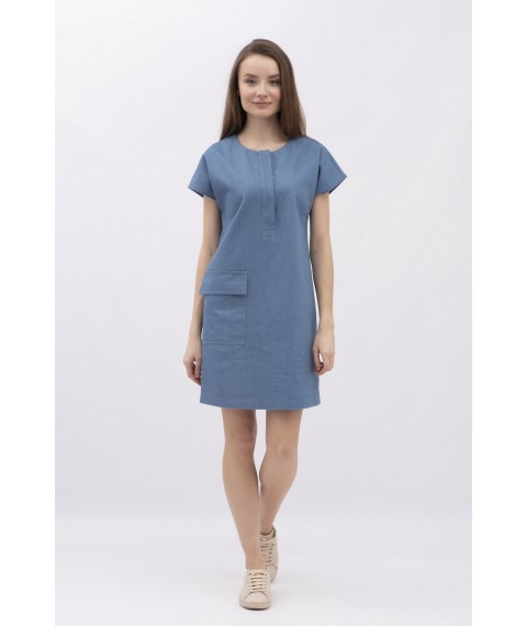 Котонова сукня міні синього кольру  з коротким рукавом Емпія 01