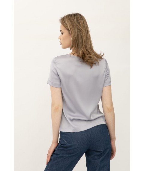 Блуза - футболка шовкова в білизняному стилі сірого кольору Ламін 202